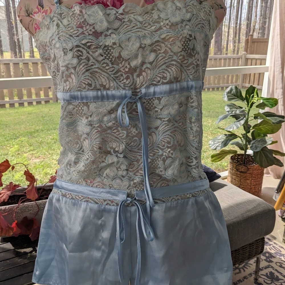 Light Blue Satin & Lace Sleep Set